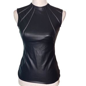 Bailey 44 Wm’s Sz XS Black Contribution Vegan Faux Leather Mesh Sleeveless Top